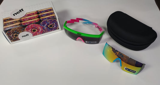 NEW Neff Brodie Pink/Blue/Green Sunglasses + pouch Msrp $50