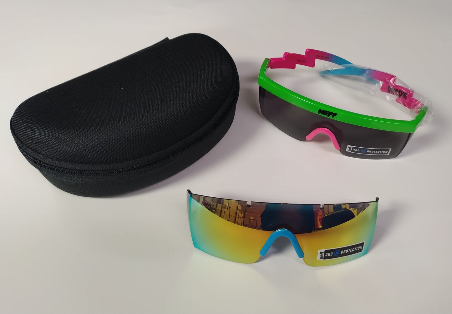 NEW Neff Brodie Pink/Blue/Green Sunglasses + pouch Msrp $50