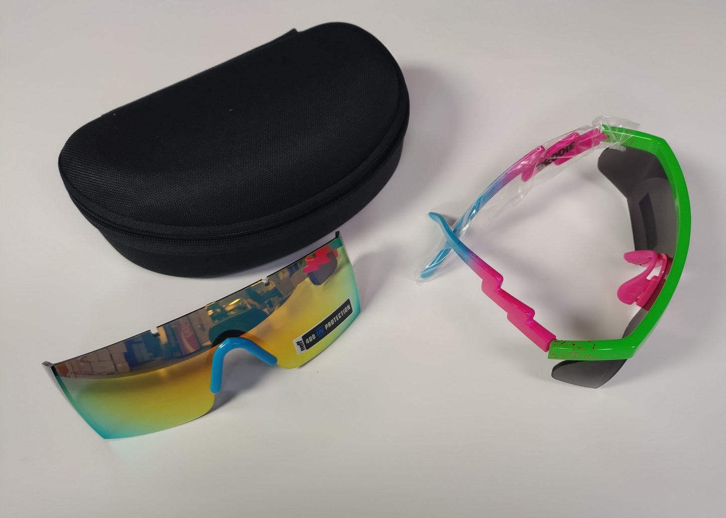 NEW Neff Brodie Pink/Blue/Green Sunglasses + pouch Msrp $50