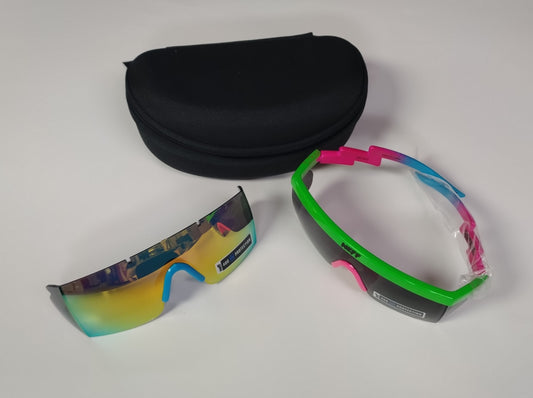 NEW Neff Brodie Pink/Blue/Green Sunglasses + pouch Msrp $50
